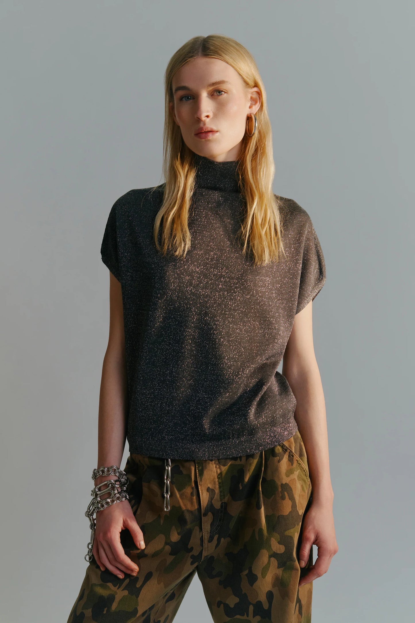 Top Dolcevita Lurex Grigio