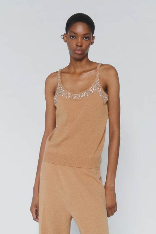 Top Ricami Lana/Cachemire Cammello