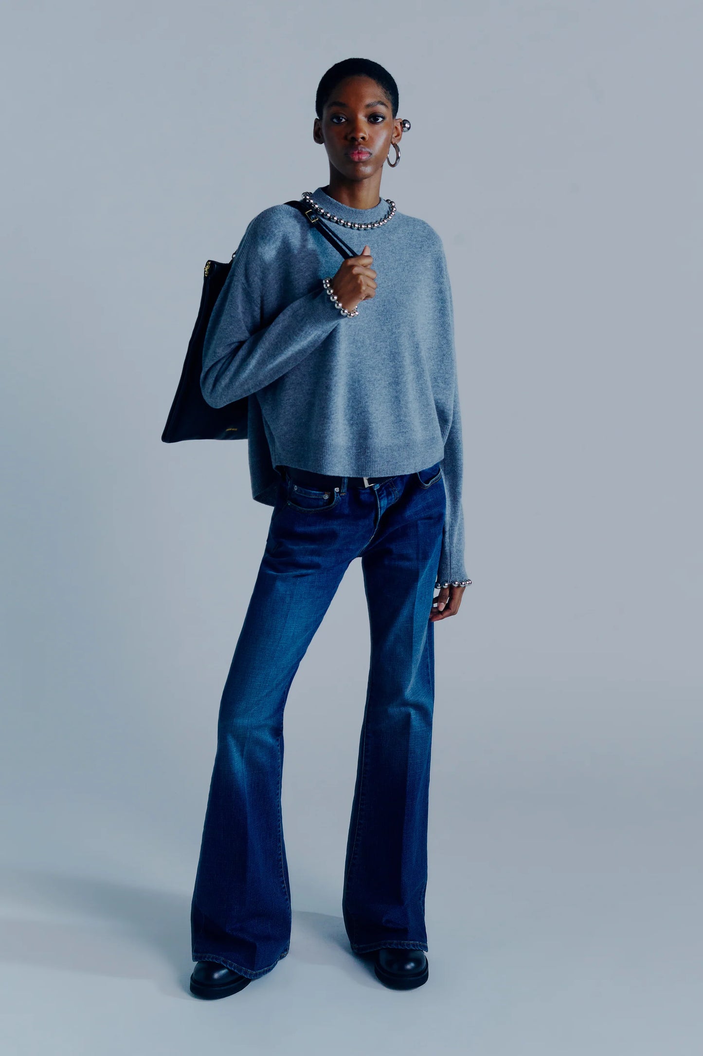 Maglione Lana Applicazioni Grigio Melange