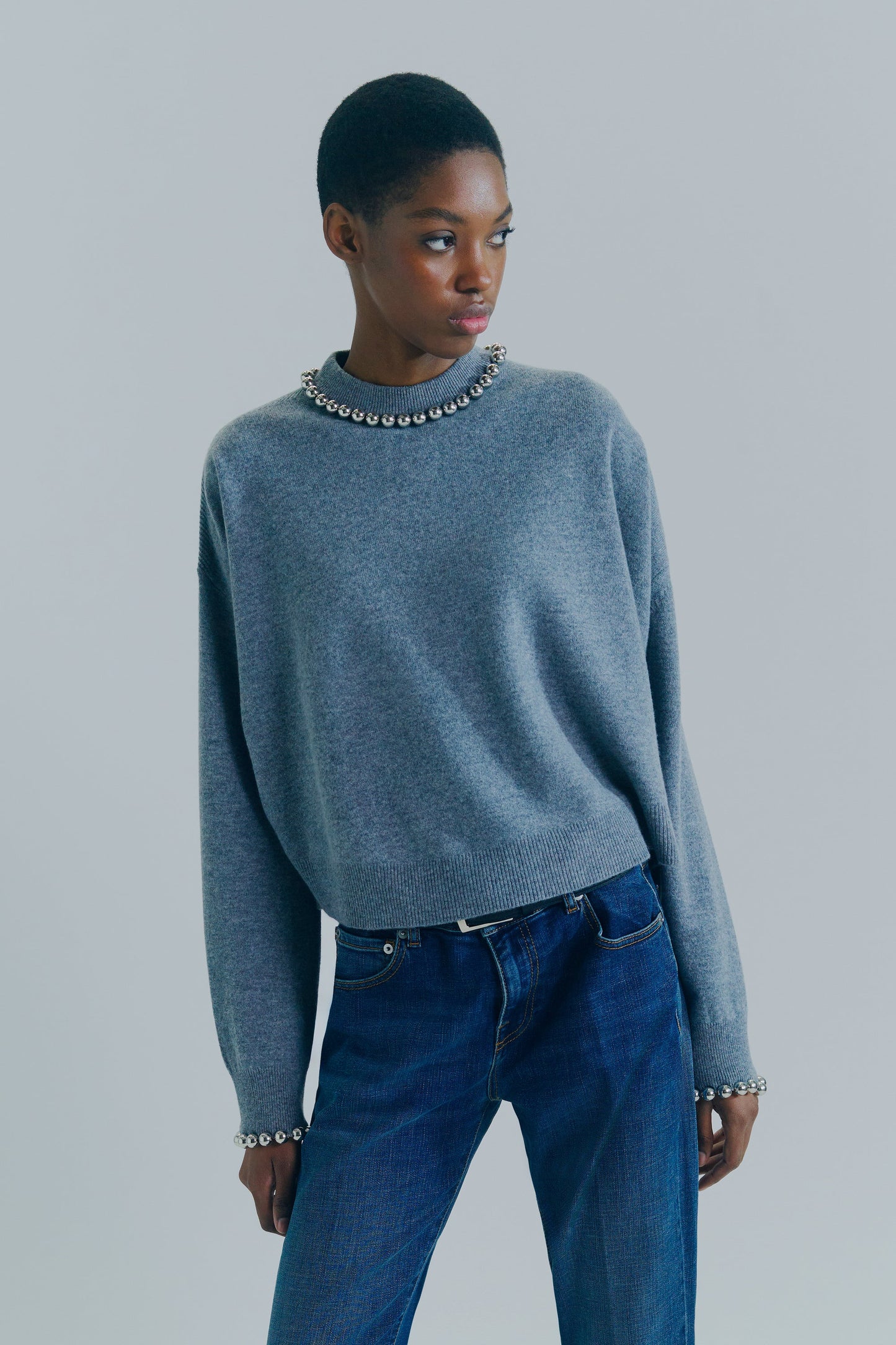 Maglione Lana Applicazioni Grigio Melange