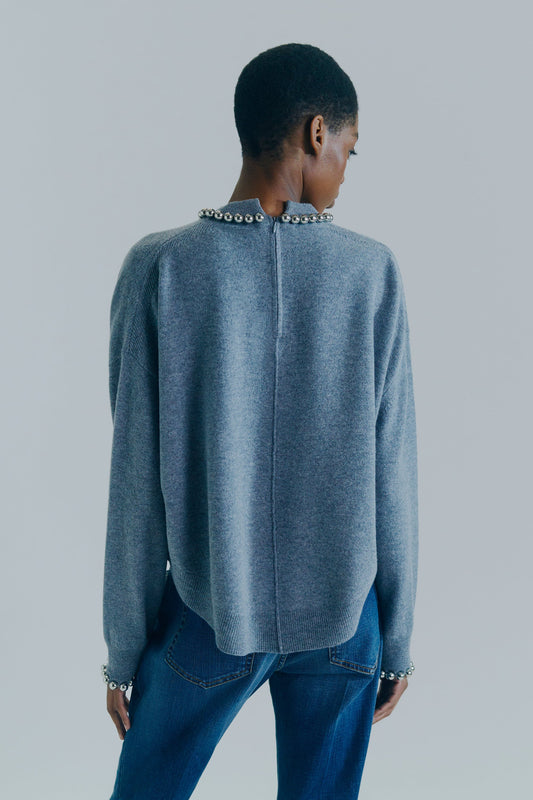 Maglione Lana Applicazioni Grigio Melange