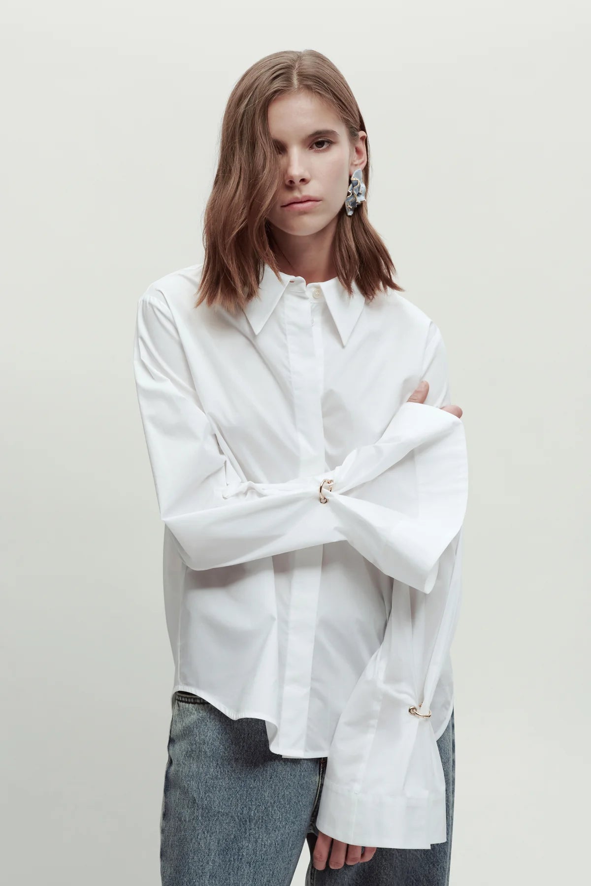 Camicia Zip Cotone Bianca