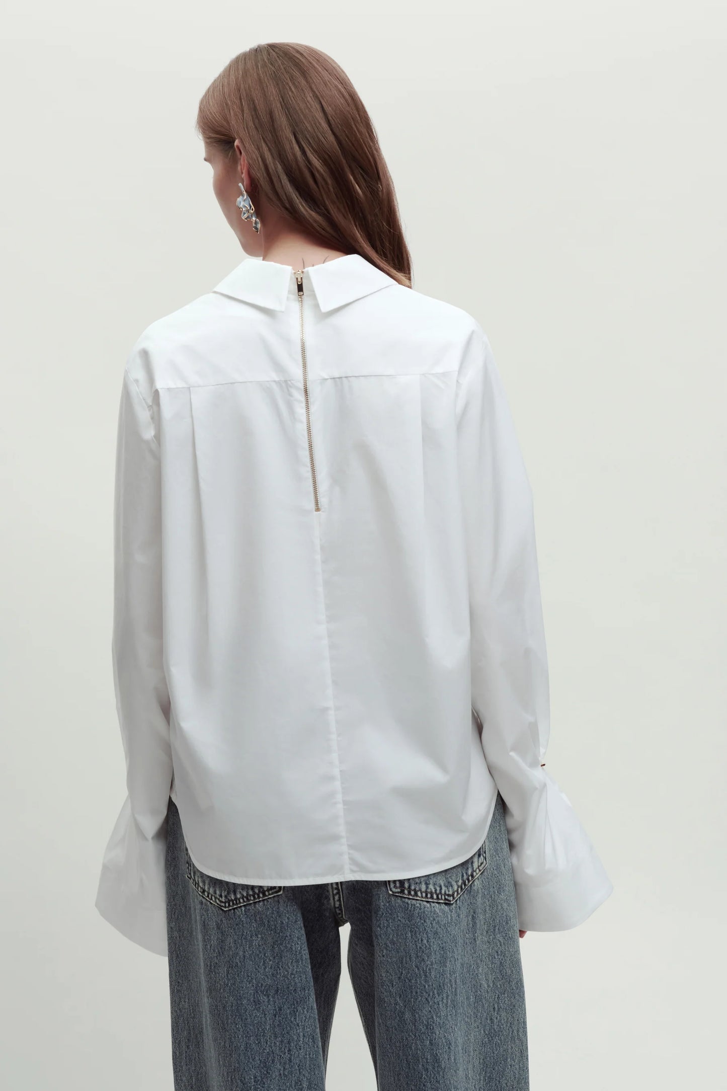 Camicia Zip Cotone Bianca