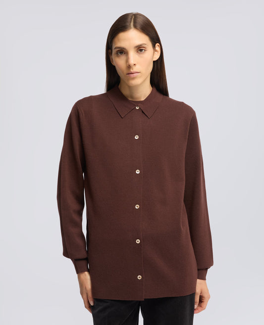 Cardigan Camicia Lana Merino Marrone